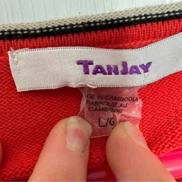 Tanjay Pullover Sweater Stripes Orange / Cream / Black Size  Large - Picture 9 of 16